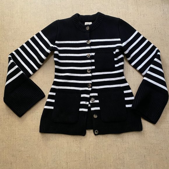 Khaite Suzette Stripe Cashmere Cardigan in black/ White - Picture 9 of 11